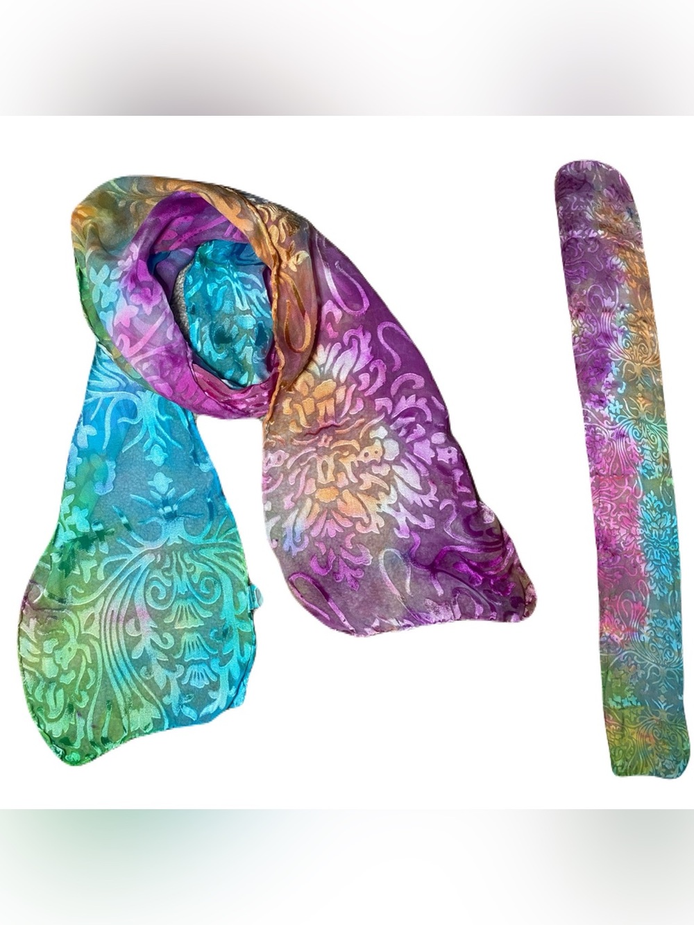 Hand Dyed Silk Scarf with Art Nouveau Pattern